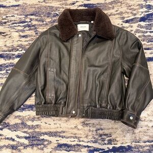 Aritzia Callie Aviator Leather Jacket with Fur Collar NWOT